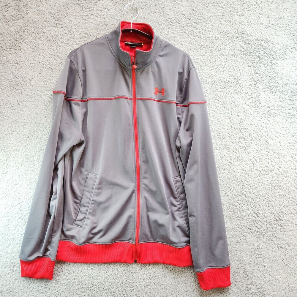 Under Armour Athletic Jacket Men's XL Gray Stretch Ribbed Logo Pockets Full Zip